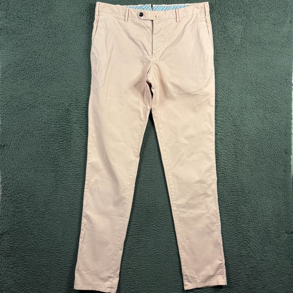 Pantaloni Torino PT01 Pants Mens 34x36 Pink Slim Fit Stretch Chinos Preppy